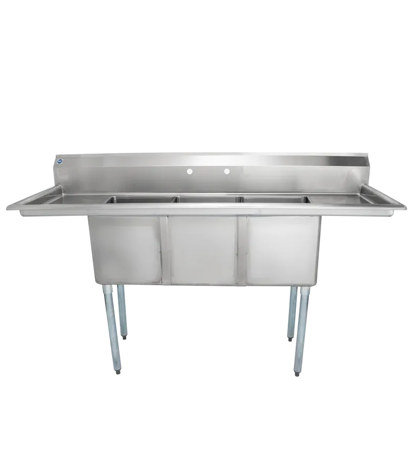 Universal LJ1416-3RL - 72" Three Compartment Sink W/ Two Drainboards